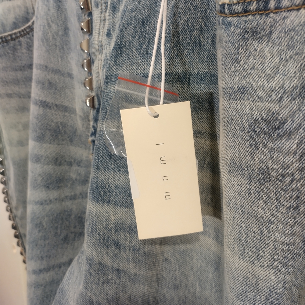 MNML LA B572 Studded Flare Denim Jeans Men's Size 42 Blue Relaxed B-Fit - Picture 8 of 12